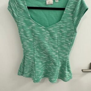 Anthropologie Green Textured Women's Peplum Top
